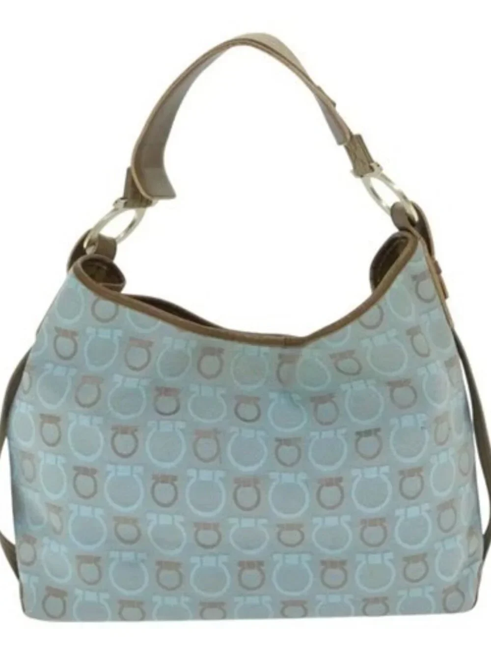 Salvatore Ferragamo Shoulder Bag Canvas Light Blue Gold Auth 89387